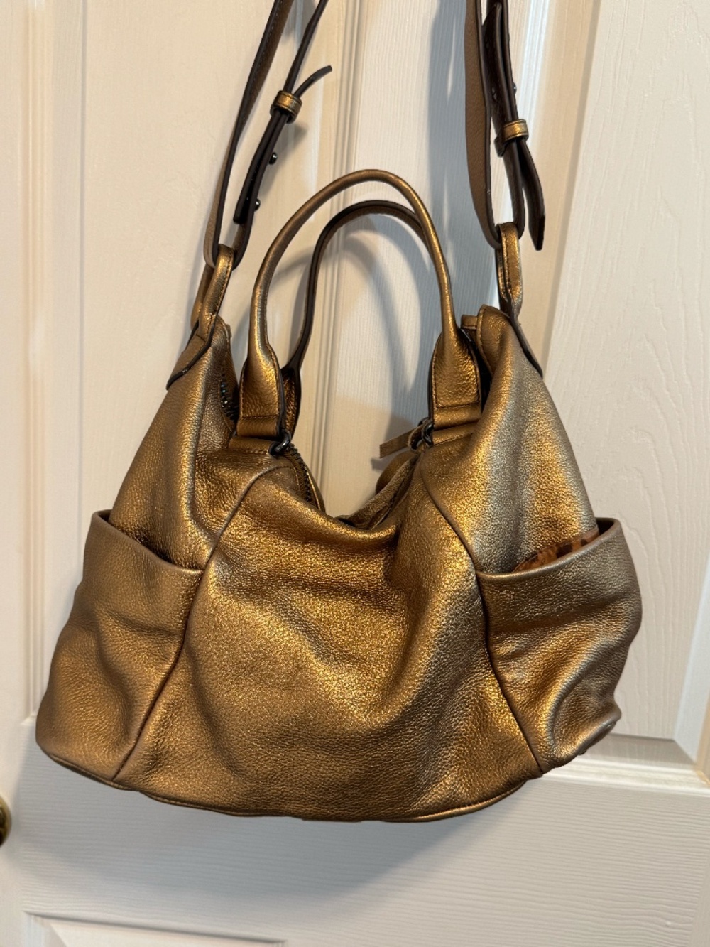 Aimee Kestenberg Metallic Bronze Leather Satchel Crossbody Shoulder Bag